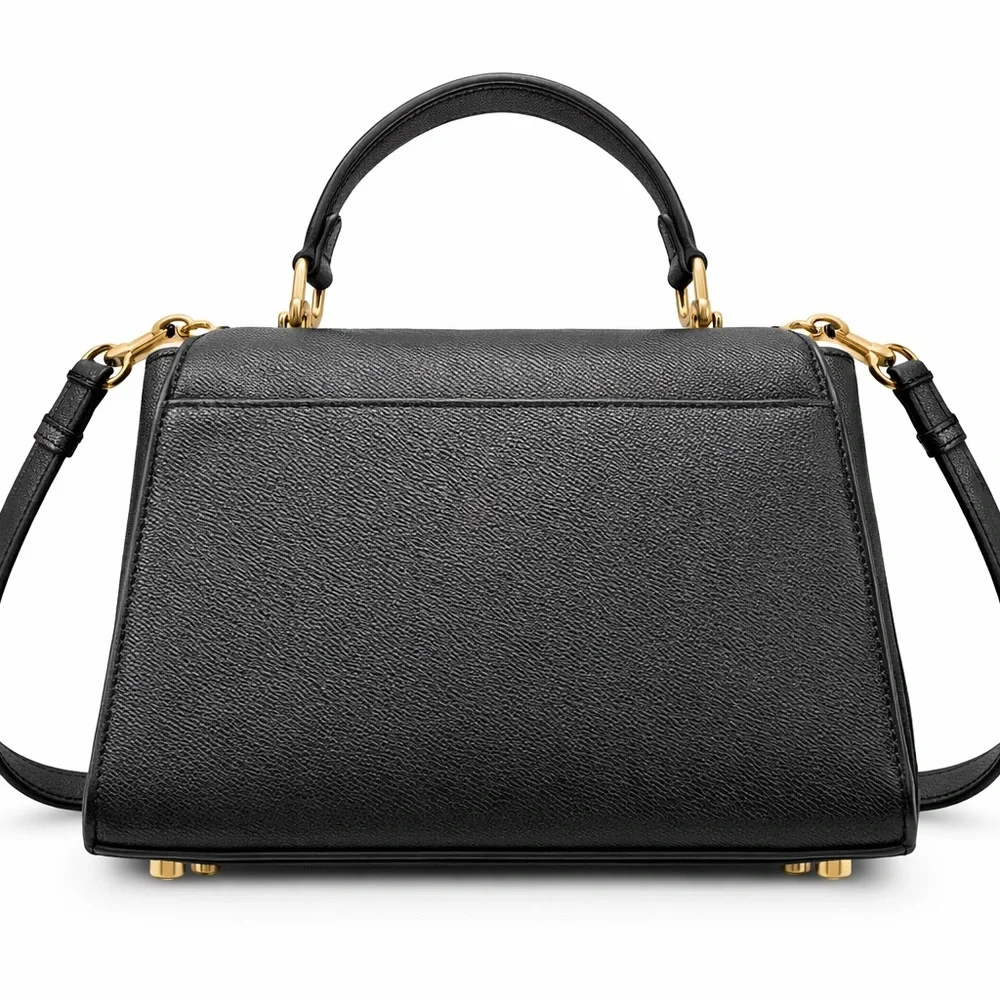 COACH Tilly Crossbody Top Handle Twist Lock Black Gold Leather Bag - Picture 3 of 5